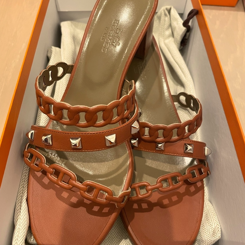 Hermes Cognac Ajaccio Sandal sz 37.5